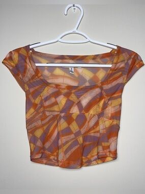 Urban Outfitters M Bright Orange Purple Yellow Mesh Abstract Crop Top
